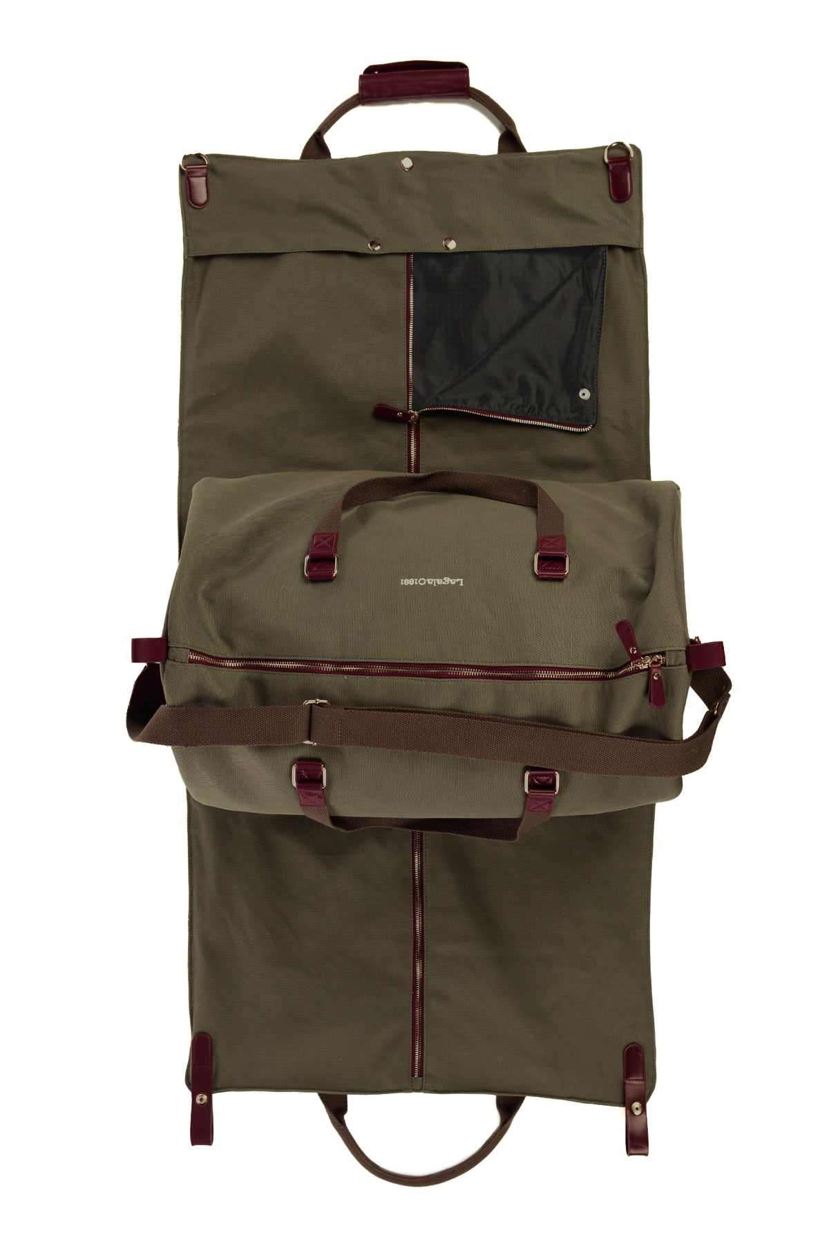 Bolsa de viaje + Portatrajes con iniciales bordadas