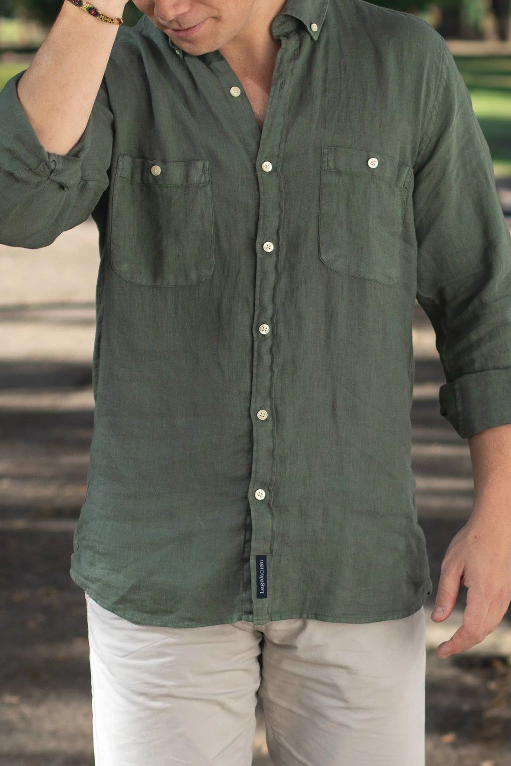 Camisa 100% lino VERDE CACERÍA